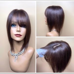 11” brown 100% human hair brown thick density lace base topper wig
